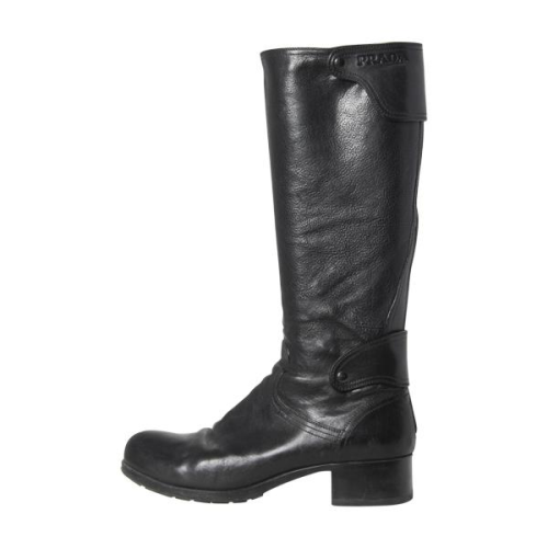 Prada Sport Leather Round-Toe Riding Boots