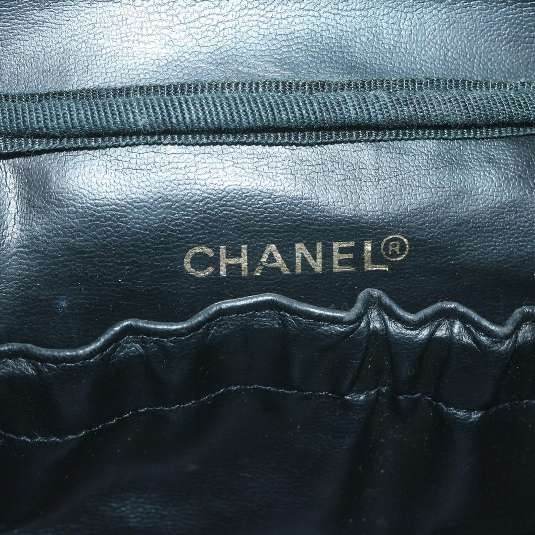 Chanel Bicolole Vanity Cosmetic Pouch Leather Black CC Auth 65885