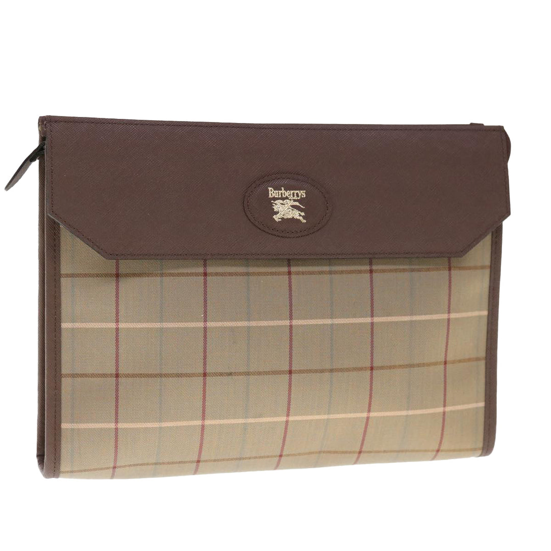 BurberrySs Nova Check Clutch Bag Canvas Brown Auth 65917