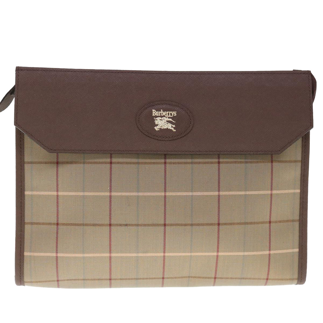 BurberrySs Nova Check Clutch Bag Canvas Brown Auth 65917