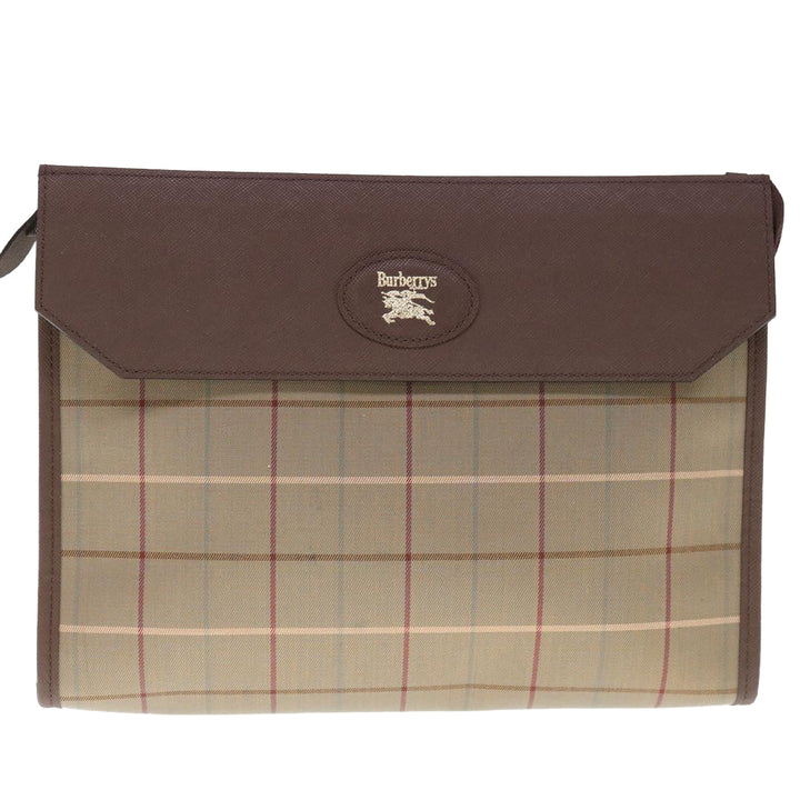 BurberrySs Nova Check Clutch Bag Canvas Brown Auth 65917
