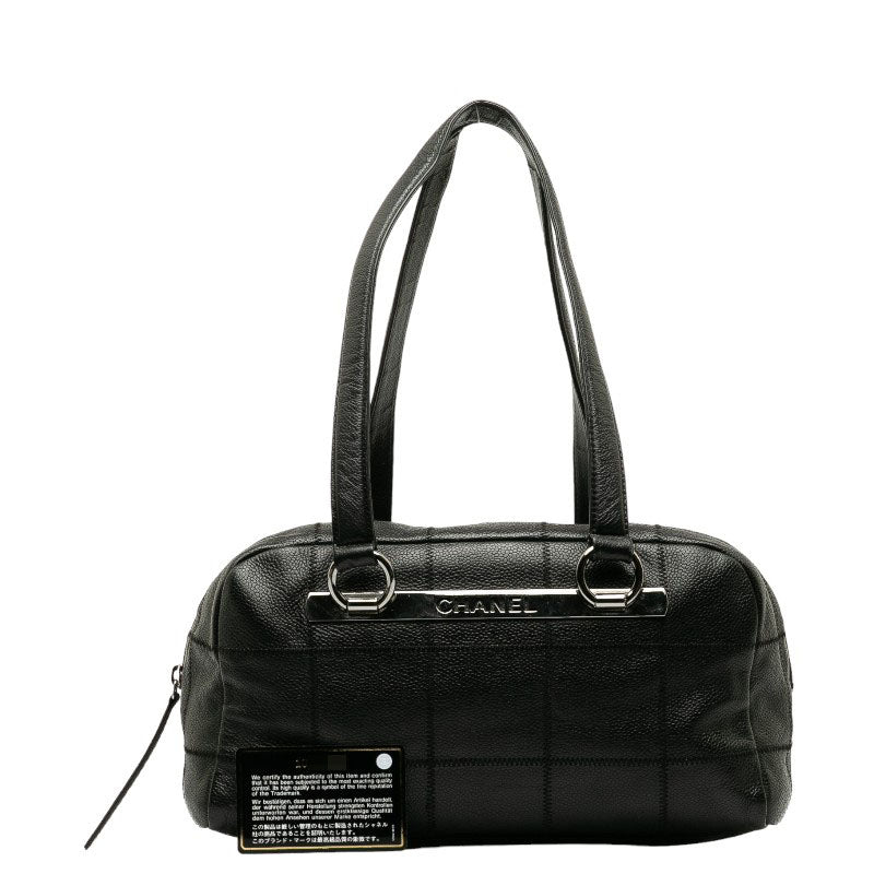 Top Quality Chanel Chocolate Bar Logo  Mini Boston Bag Handbag Black Canvas  CHANEL