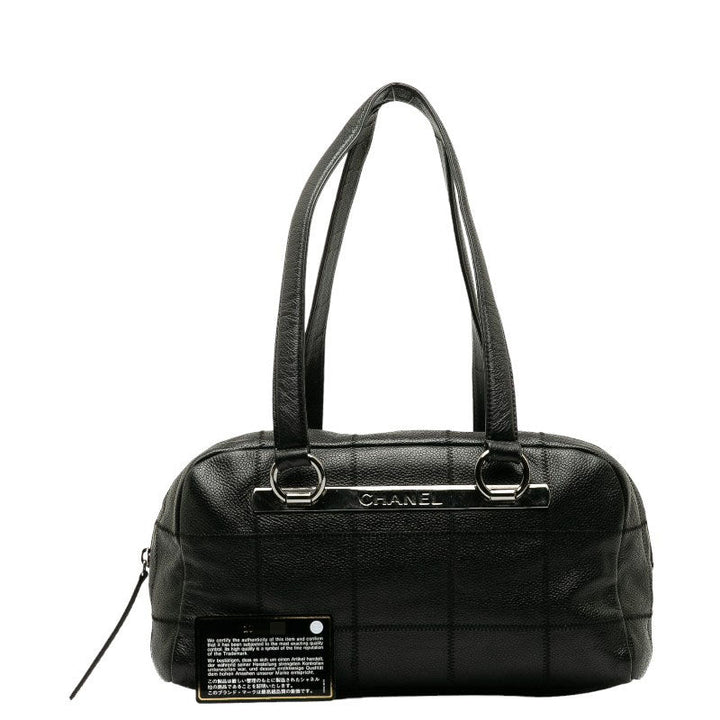 Top Quality Chanel Chocolate Bar Logo  Mini Boston Bag Handbag Black Canvas  CHANEL