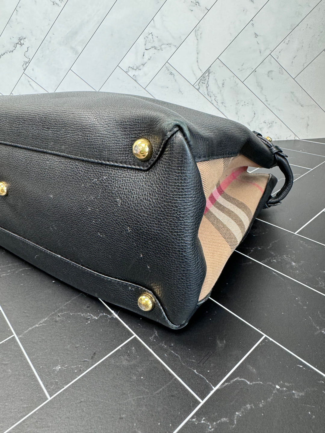 Burberry Black Leather Banner Tote Bag