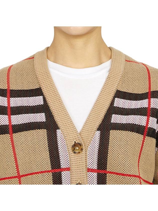 Burberry V-Neck Checked Technical Cotton Cardigan Archive Beige