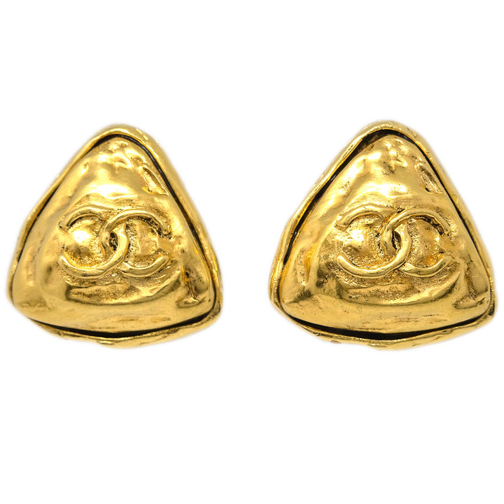 Top Quality Chanel Triangle Earrings Clip-On Gold