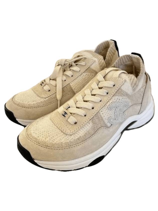 CC Logo Cruise Knit Low Top Sneakers Beige Chanel