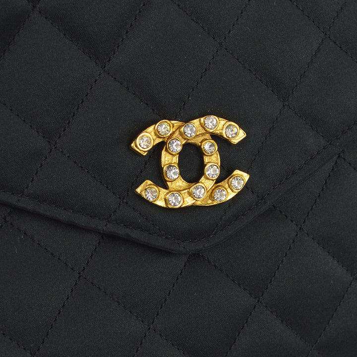 Top Quality Chanel Black Satin Rhinestone Chain Shoulder Bag