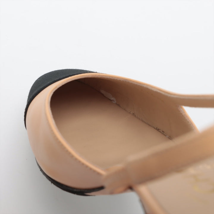 Top Quality Chanel Coco Leather X Fabric Strap Pump EU37  Beige X Black G31318 Box Bag