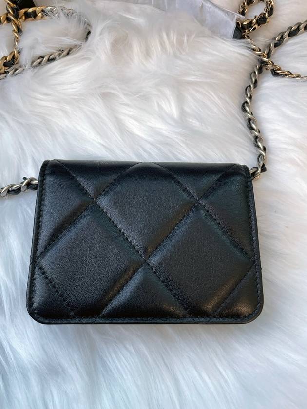 Silver Hardware 19 Chain Lambskin Card Wallet Black Chanel
