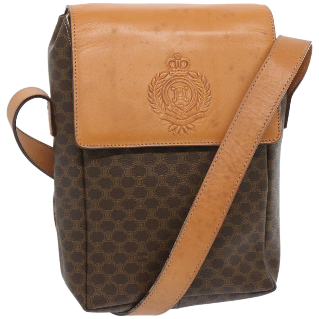 Celine Macadam Canvas Shoulder Bag PVC Leather Brown Auth 66919