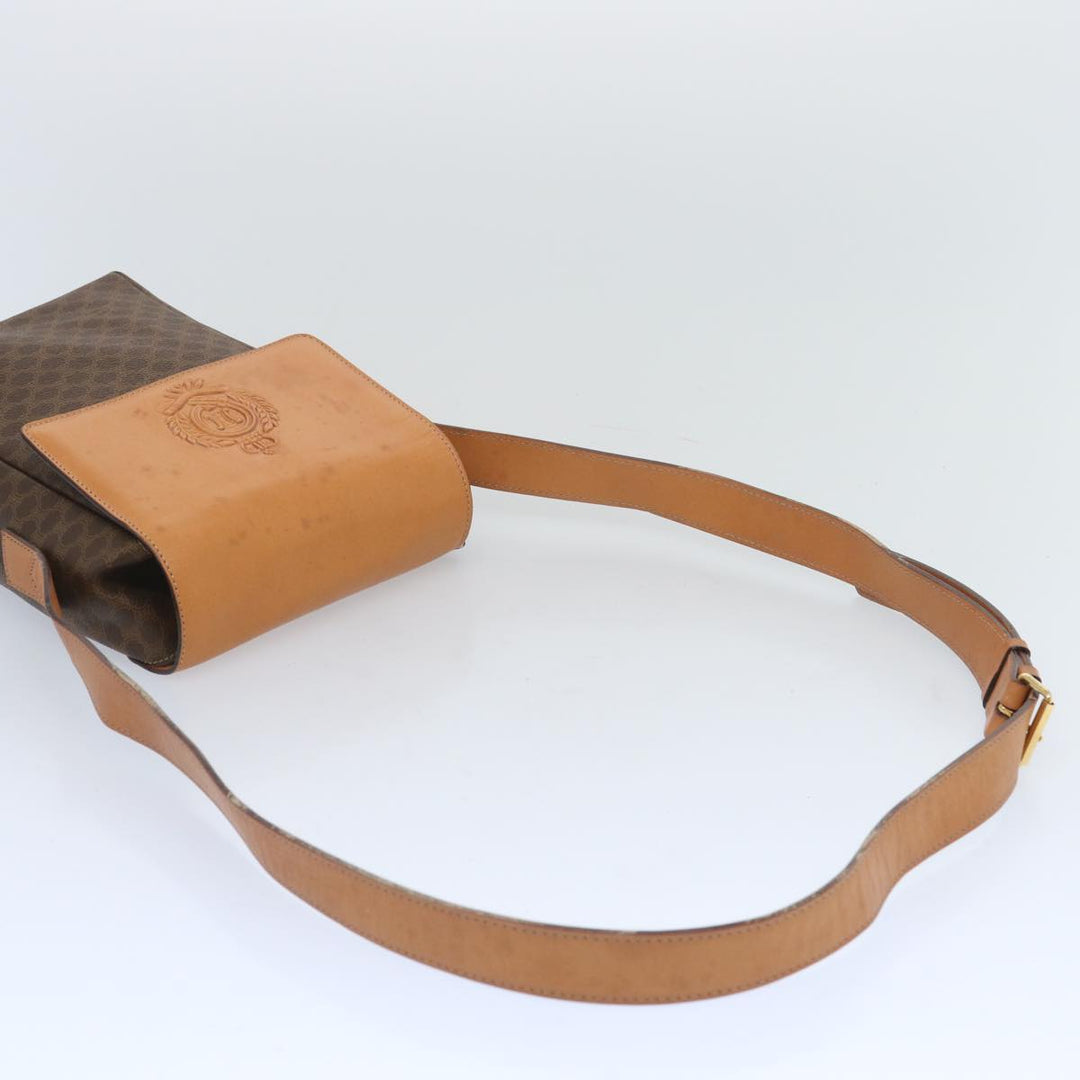 Celine Macadam Canvas Shoulder Bag PVC Leather Brown Auth 66919