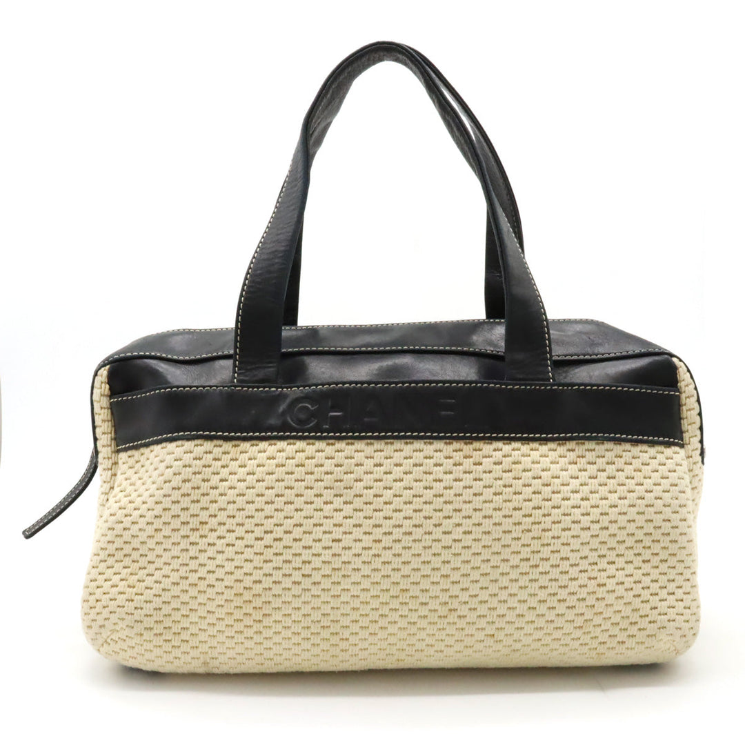 Top Quality Chanel Logo Handbags Mini Boston Cotton Leather Natural Black Black Silver Gold  Blumin