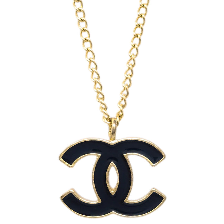 Top Quality Chanel CC Chain Necklace Pendant Gold Black 02A
