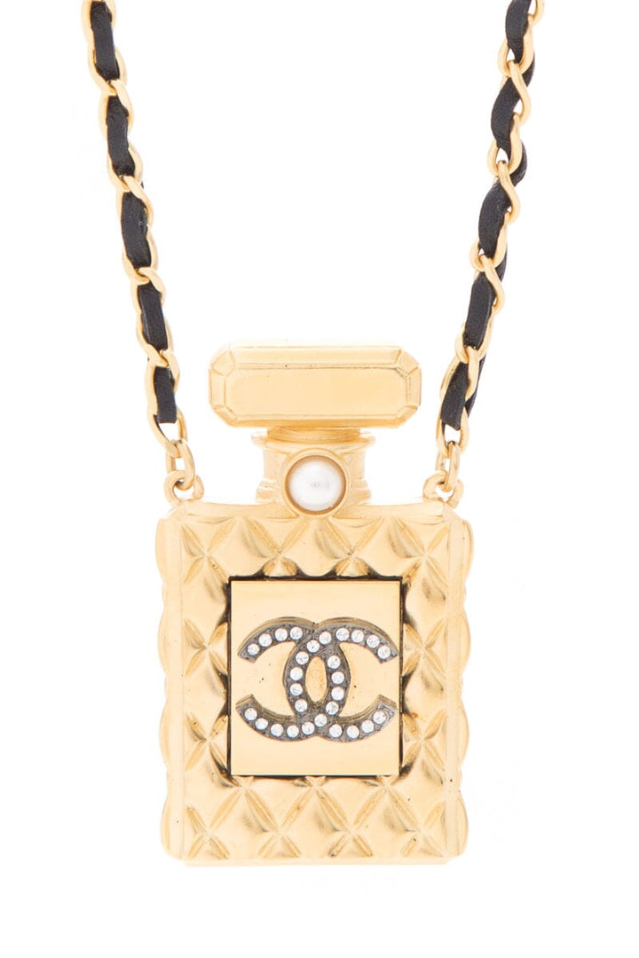 Top Quality Chanel Gold Perfume Bottle Leather Chain Necklace