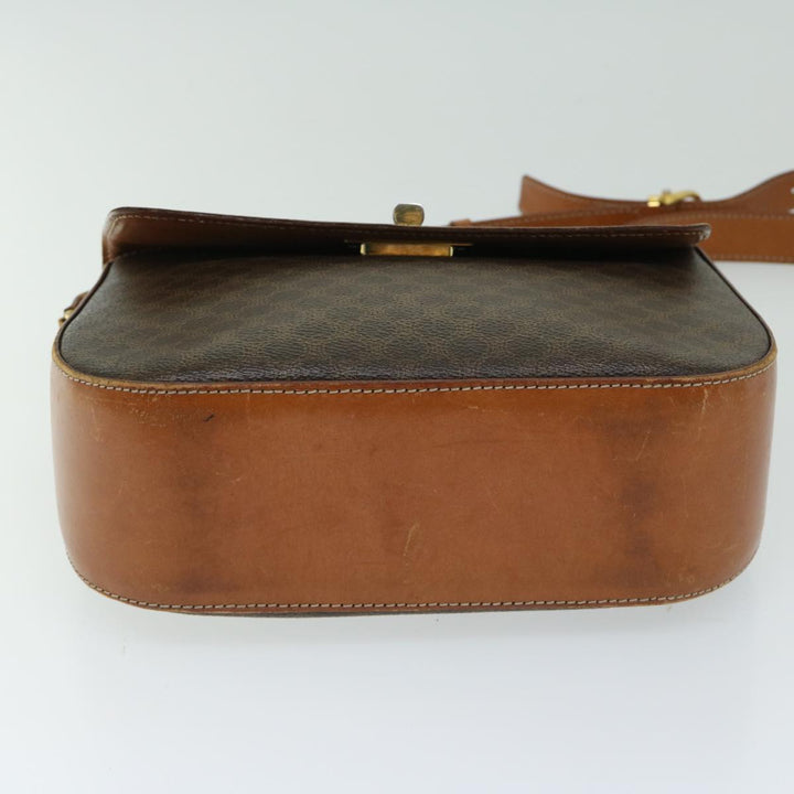 Celine Macadam Canvas Shoulder Bag PVC Leather Brown Auth 67004