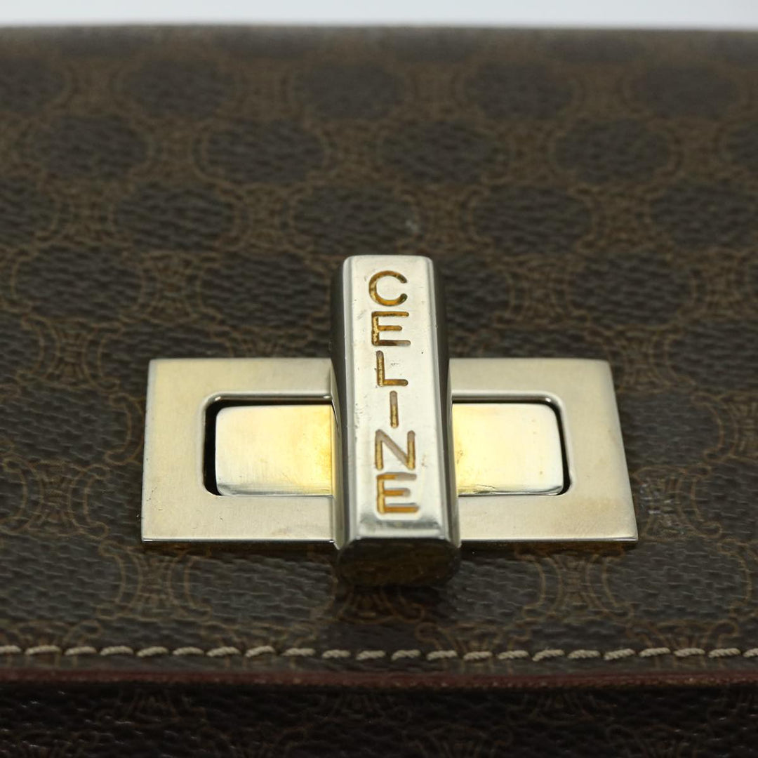 Celine Macadam Canvas Shoulder Bag PVC Leather Brown Auth 67004