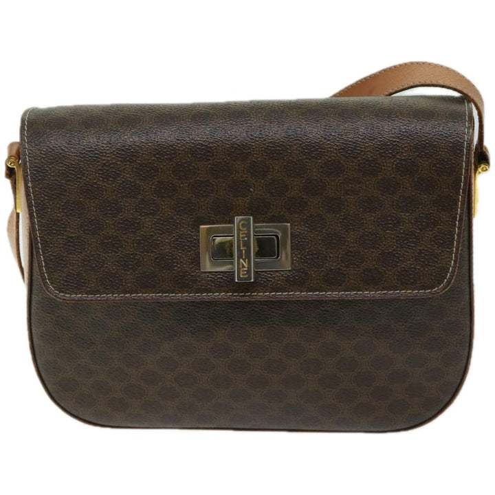 Celine Macadam Canvas Shoulder Bag PVC Leather Brown Auth 67004