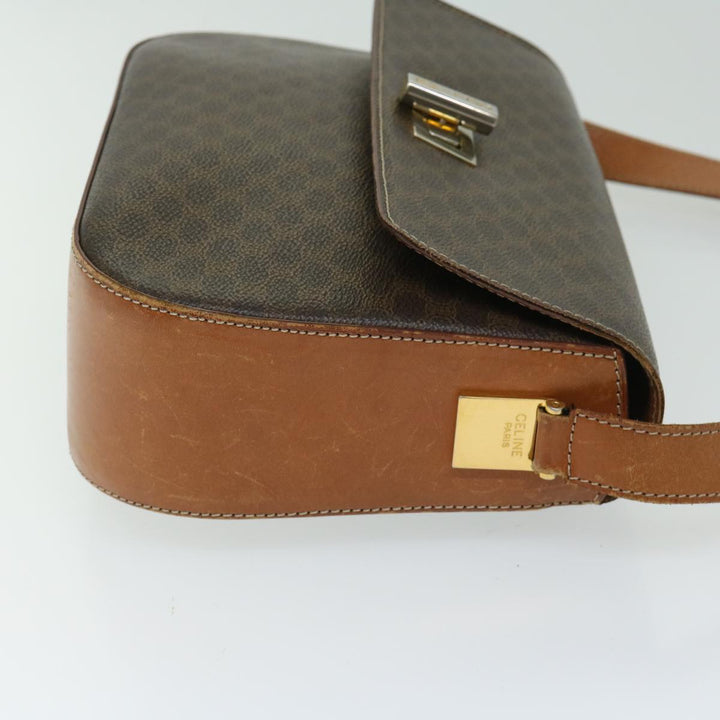 Celine Macadam Canvas Shoulder Bag PVC Leather Brown Auth 67004