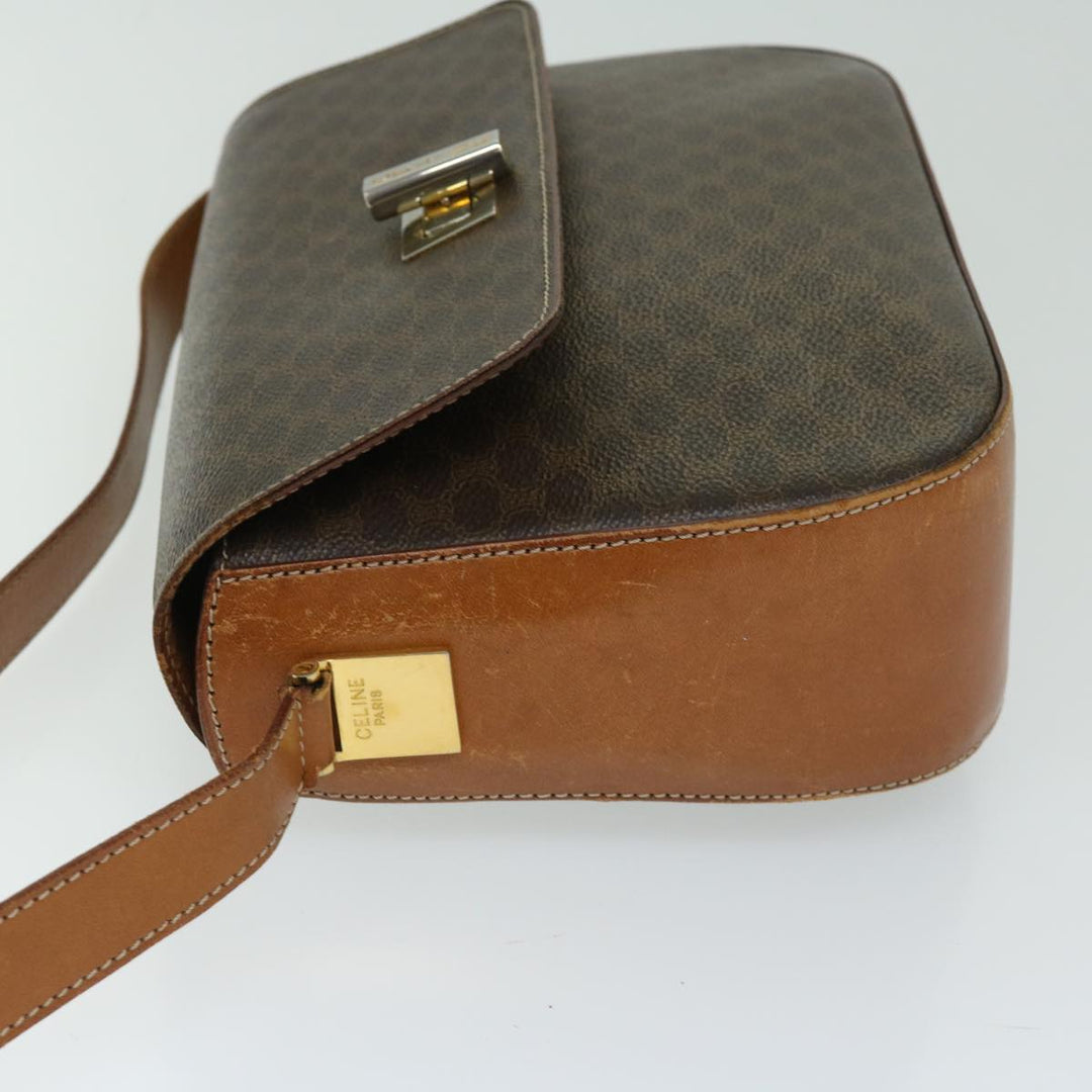 Celine Macadam Canvas Shoulder Bag PVC Leather Brown Auth 67004