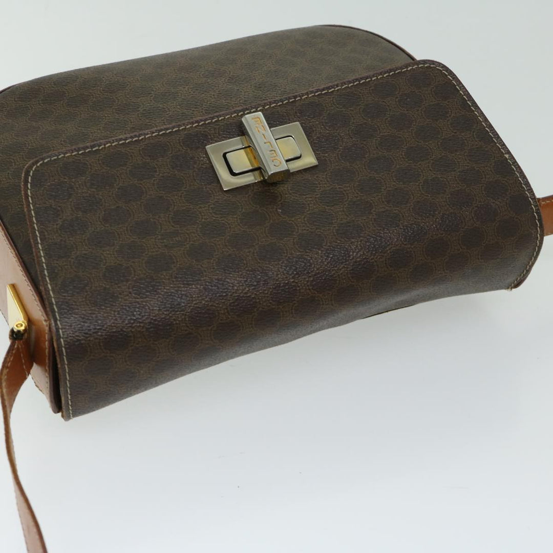 Celine Macadam Canvas Shoulder Bag PVC Leather Brown Auth 67004