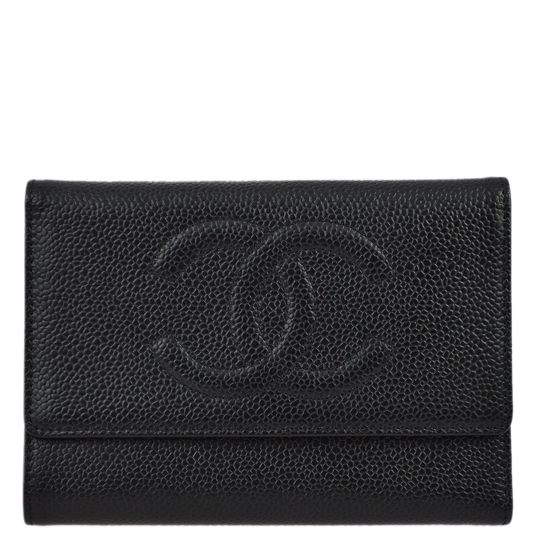 Top Quality Chanel 2005-2006 Black Caviar Timeless Trifold Wallet
