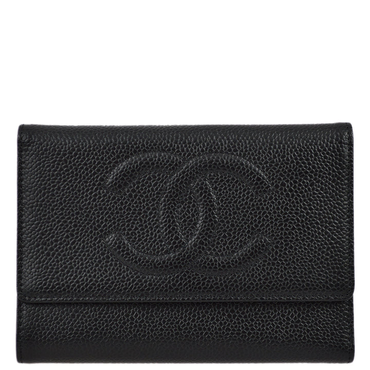 Top Quality Chanel 2005-2006 Black Caviar Timeless Trifold Wallet