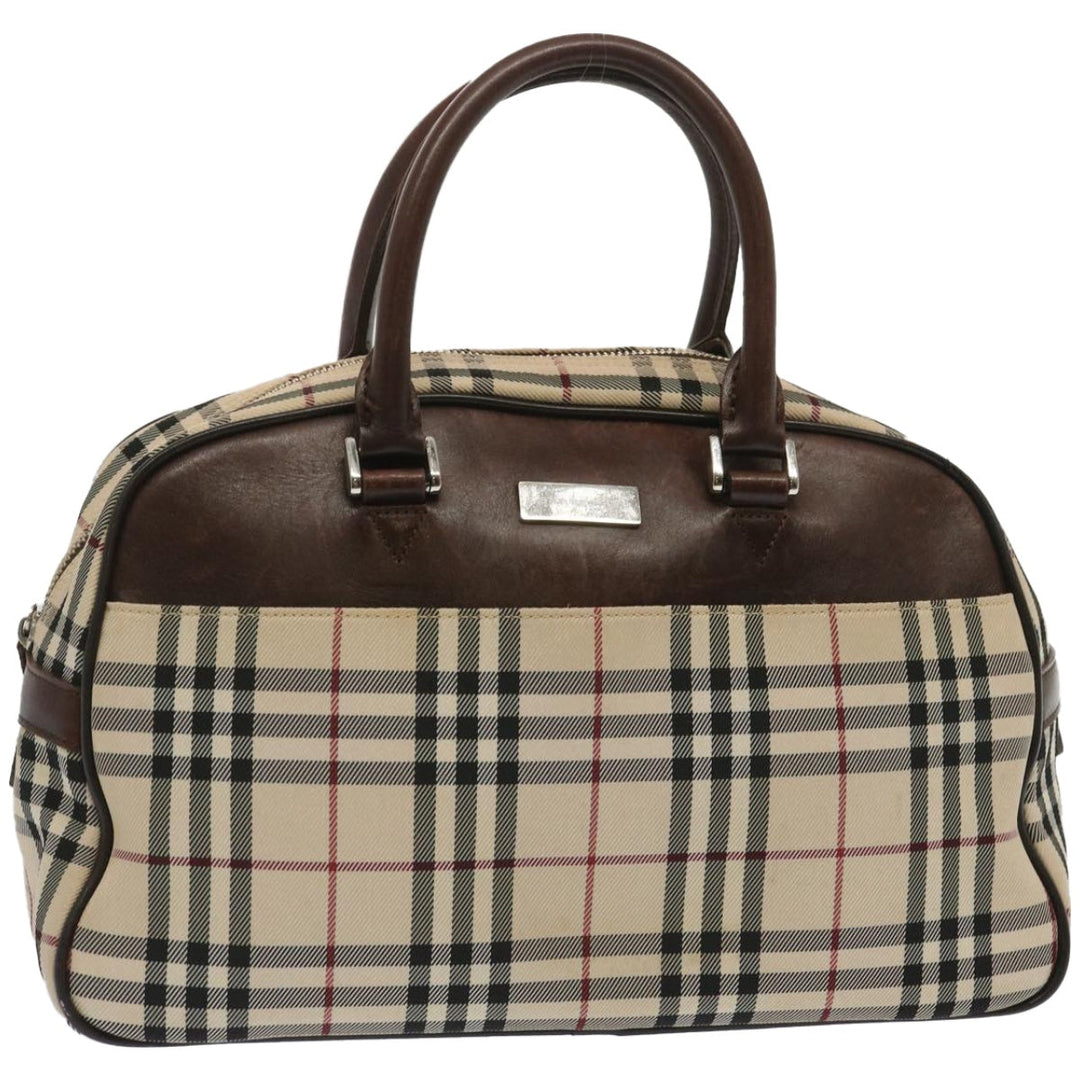 Burberry Nova Check Boston Bag Canvas Beige Auth 67063