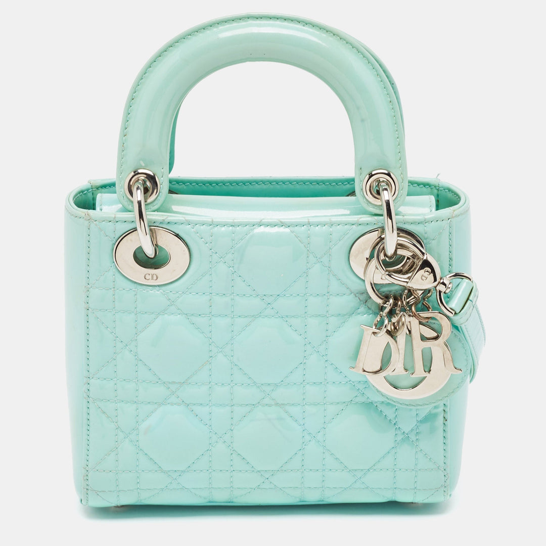 Top quality Dior Mint Blue Cannage Patent Leather Mini Lady Tote