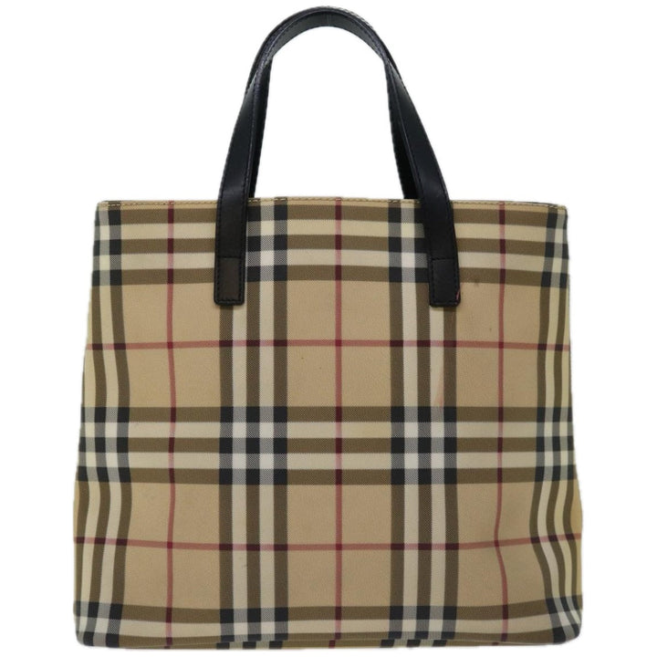 Burberry Nova Check Hand Bag PVC Beige Black Auth 67112