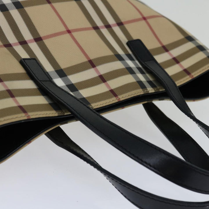 Burberry Nova Check Hand Bag PVC Beige Black Auth 67112