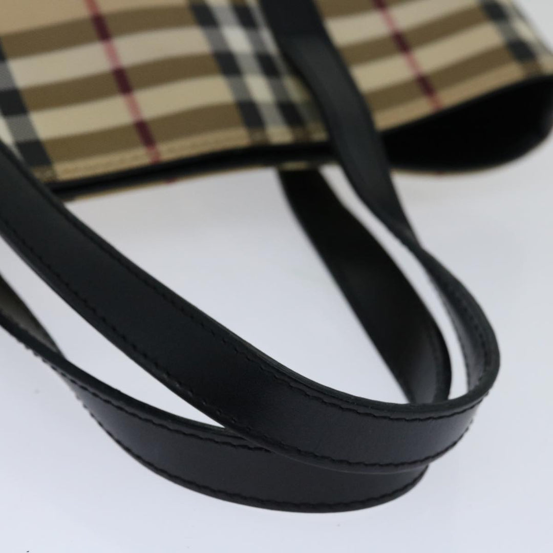 Burberry Nova Check Hand Bag PVC Beige Black Auth 67112