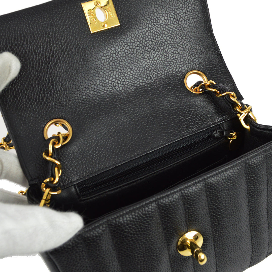 Top Quality Chanel * 1994-1996 Black Caviar Mini Vertical Stitch Straight Flap Bag