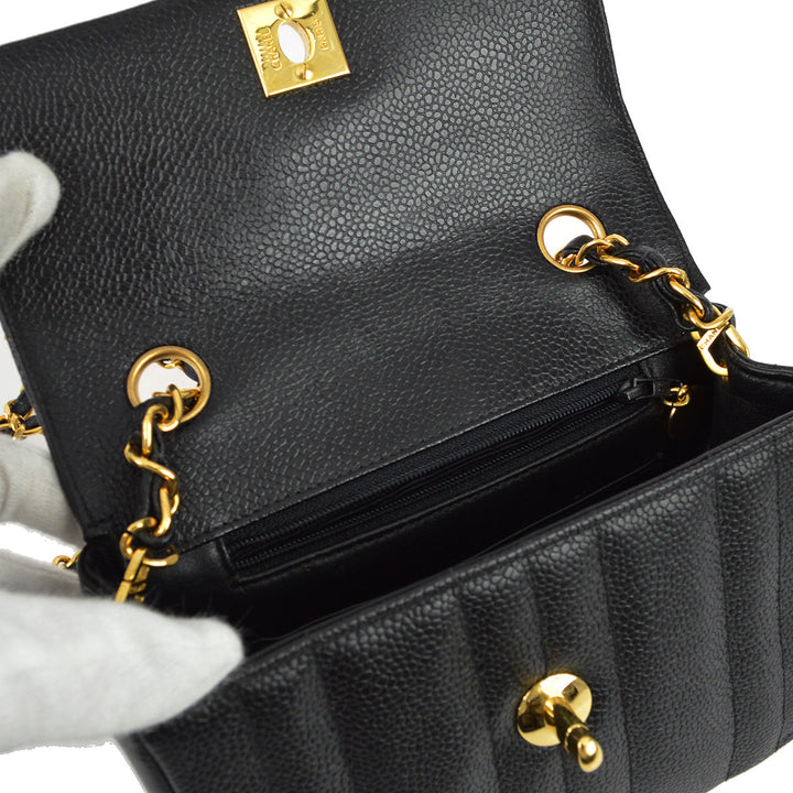 Top Quality Chanel * 1994-1996 Black Caviar Mini Vertical Stitch Straight Flap Bag