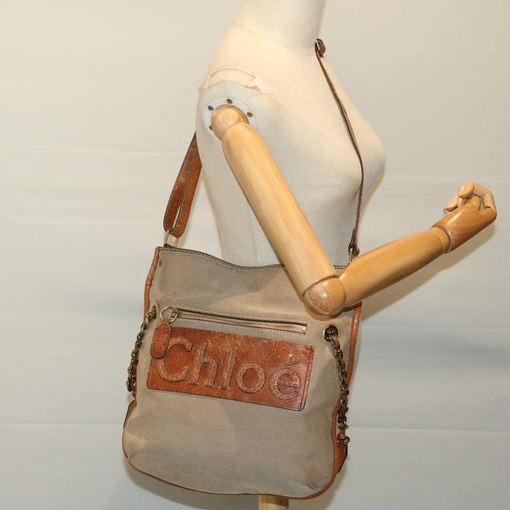 Chloe Harley Shoulder Bag Canvas Leather Beige Brown 67268