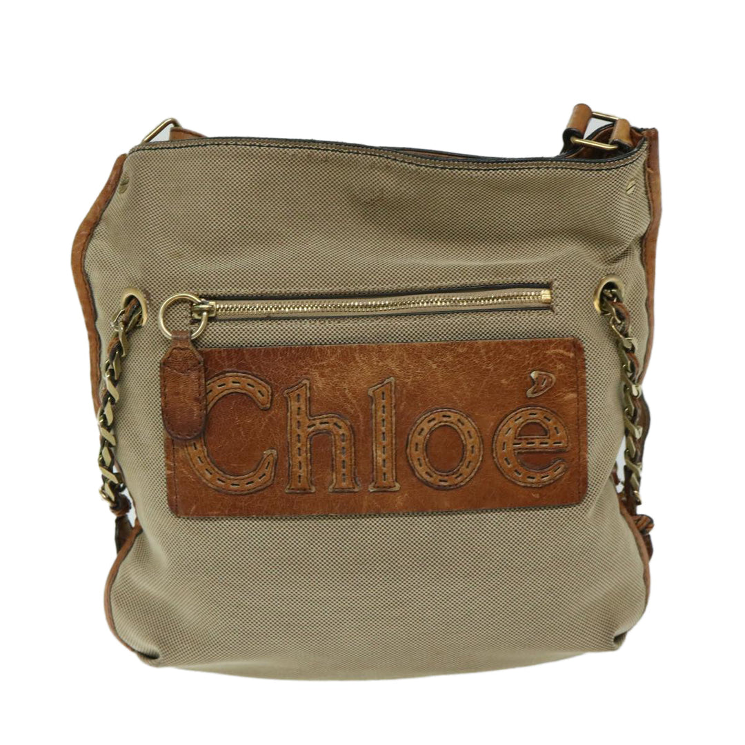 Chloe Harley Shoulder Bag Canvas Leather Beige Brown 67268