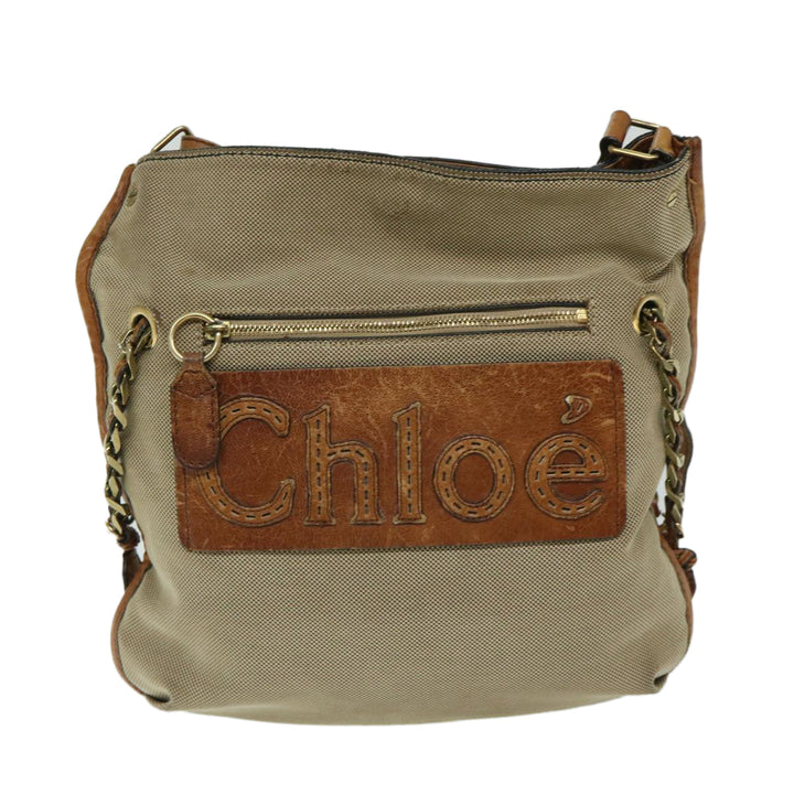 Chloe Harley Shoulder Bag Canvas Leather Beige Brown 67268