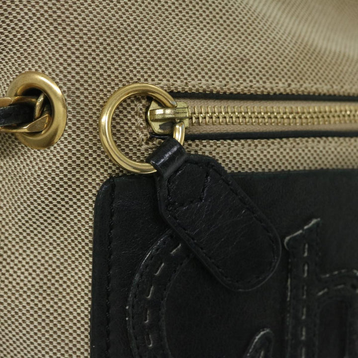 Chloe Harley Shoulder Bag Canvas Leather Beige Black 67269