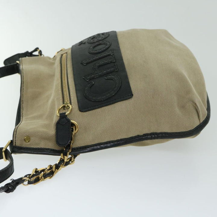 Chloe Harley Shoulder Bag Canvas Leather Beige Black 67269