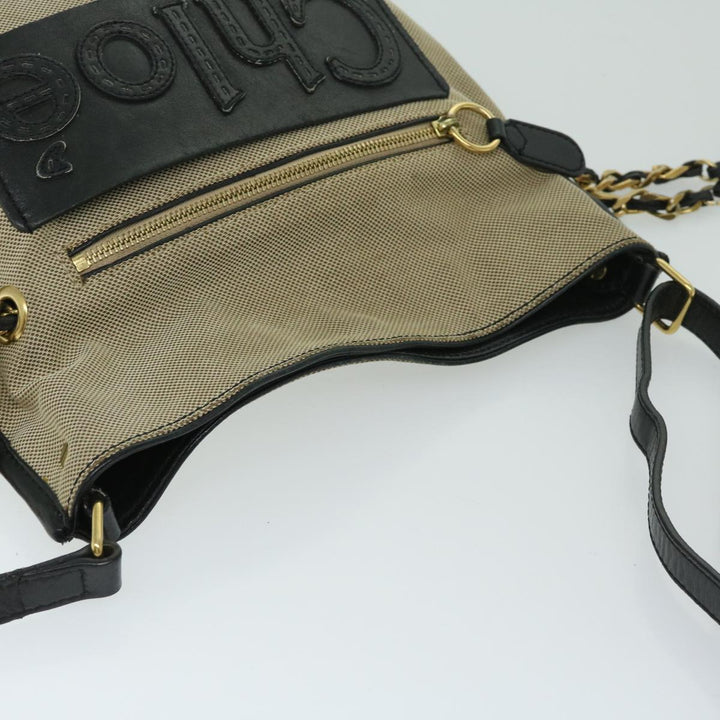 Chloe Harley Shoulder Bag Canvas Leather Beige Black 67269