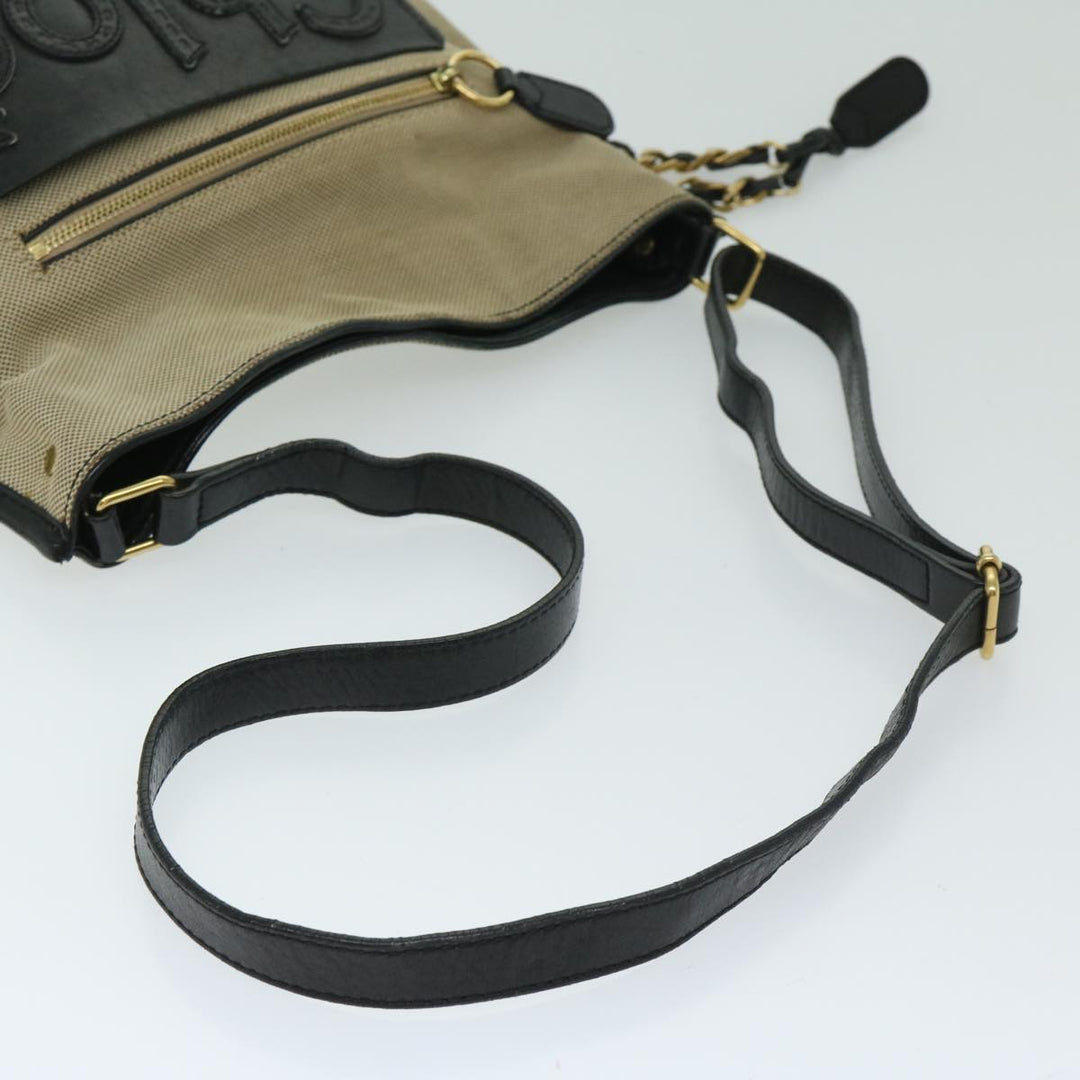 Chloe Harley Shoulder Bag Canvas Leather Beige Black 67269
