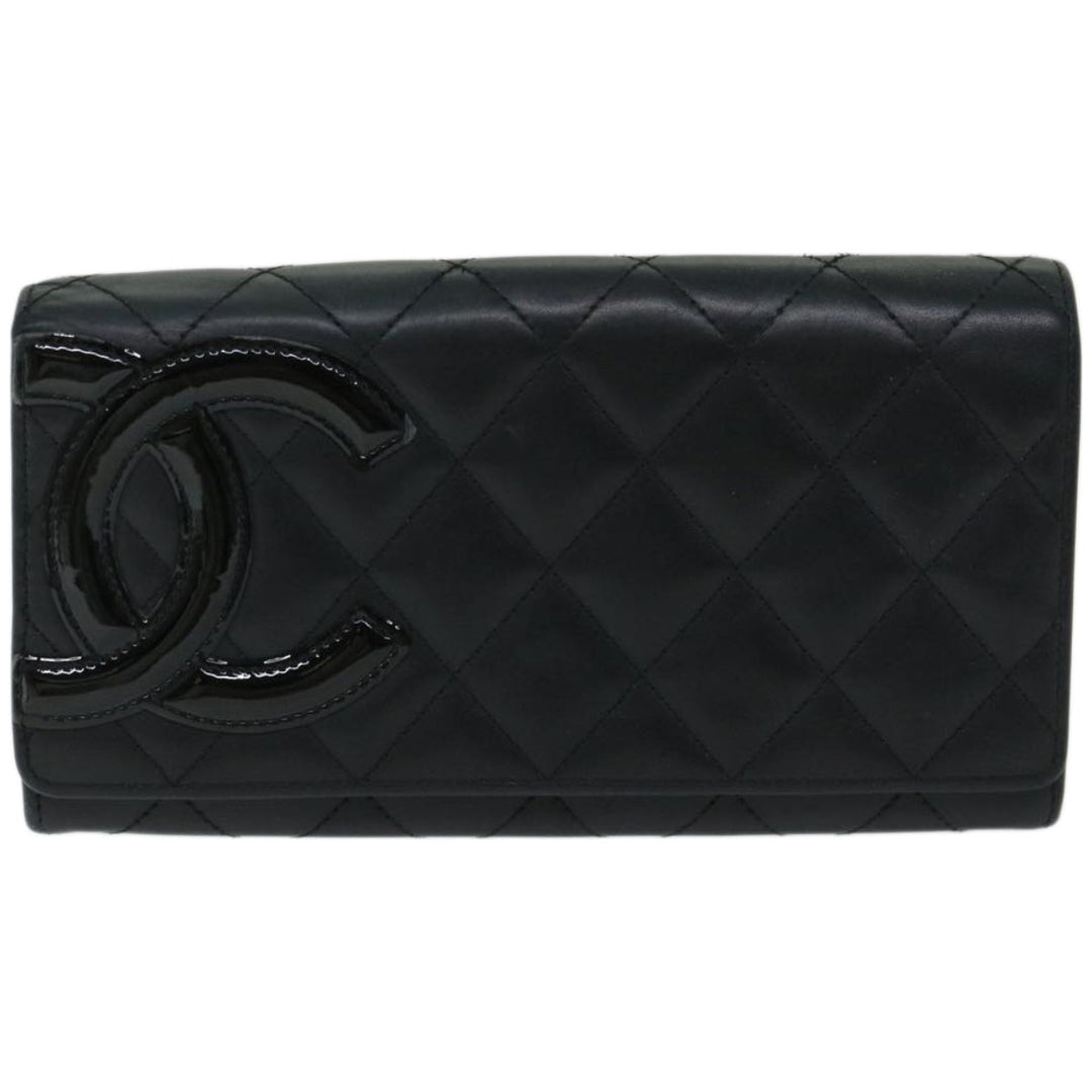 Chanel Cambon Line Long Wallet Leather Black CC Auth 67567