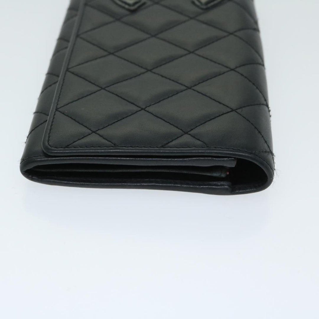 Chanel Cambon Line Long Wallet Leather Black CC Auth 67567
