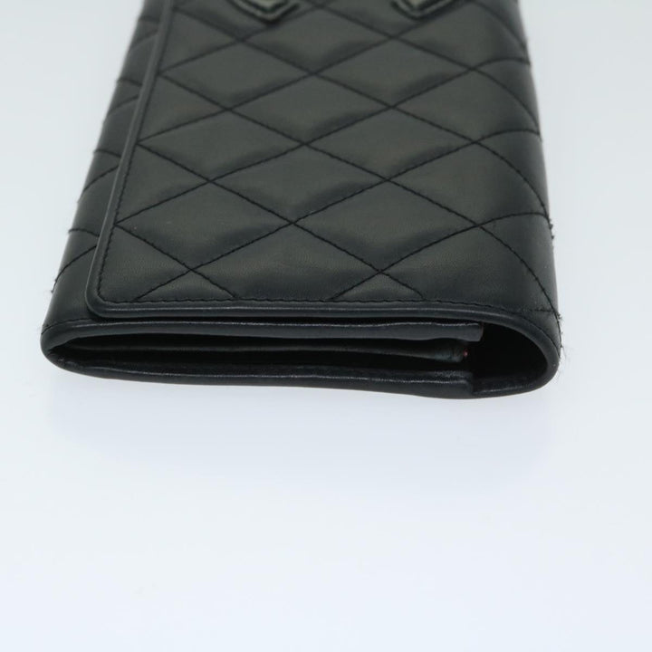 Chanel Cambon Line Long Wallet Leather Black CC Auth 67567