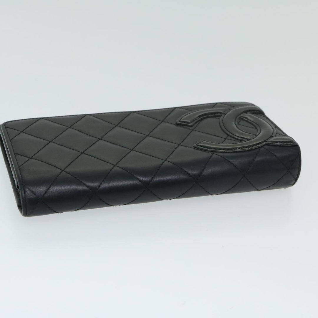Chanel Cambon Line Long Wallet Leather Black CC Auth 67567