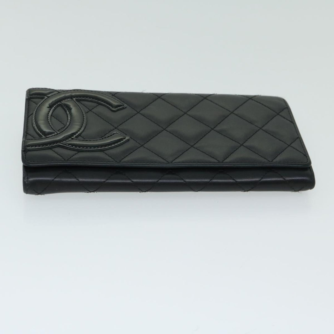 Chanel Cambon Line Long Wallet Leather Black CC Auth 67567