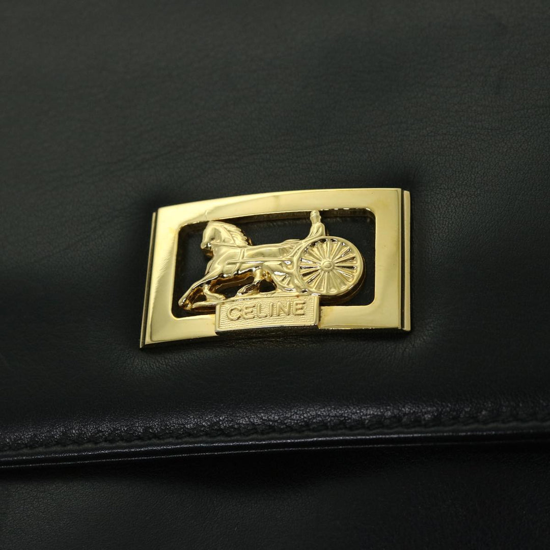 Celine Clutch Bag Leather Black  67581