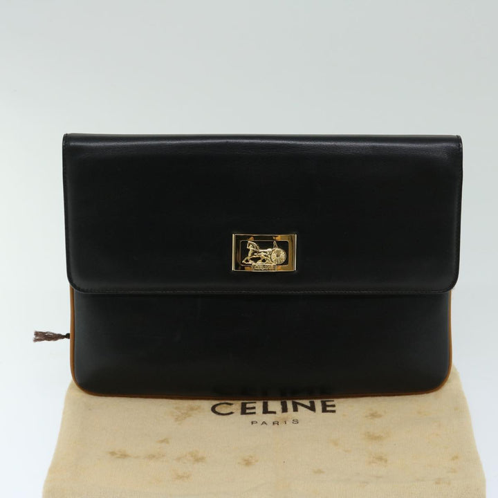 Celine Clutch Bag Leather Black  67581