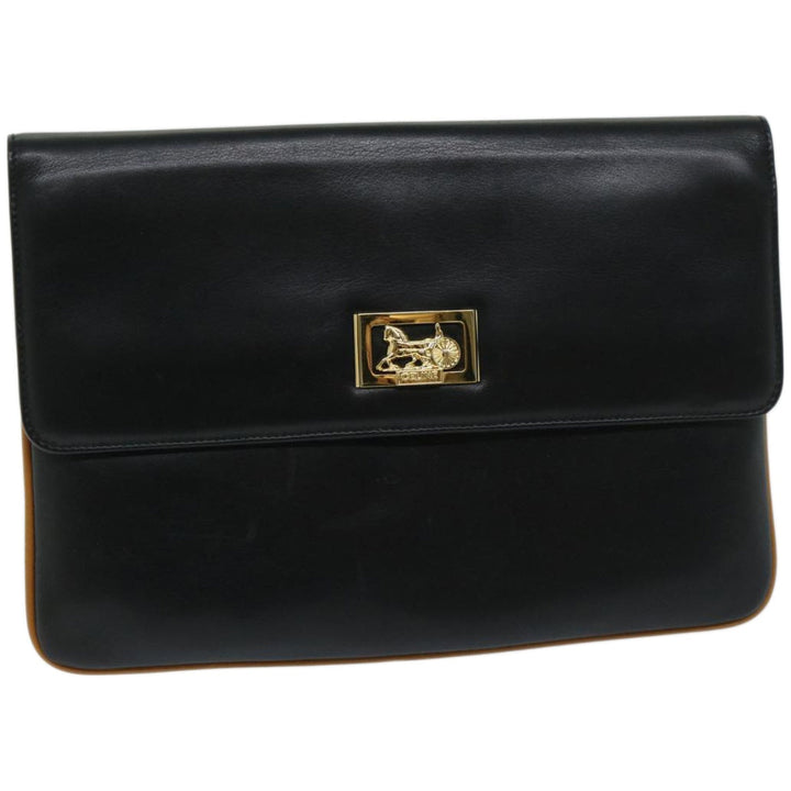 Celine Clutch Bag Leather Black  67581