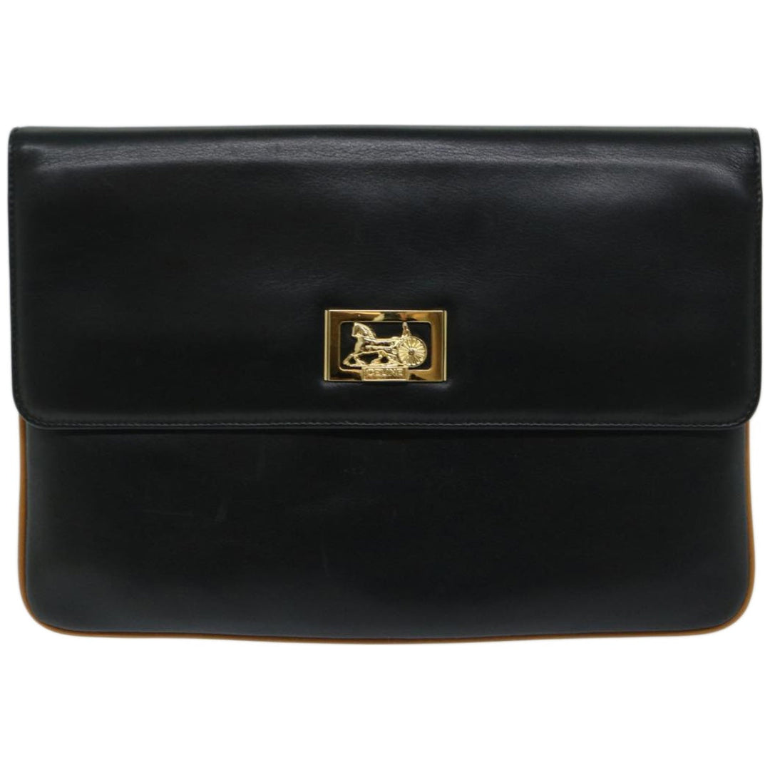 Celine Clutch Bag Leather Black  67581